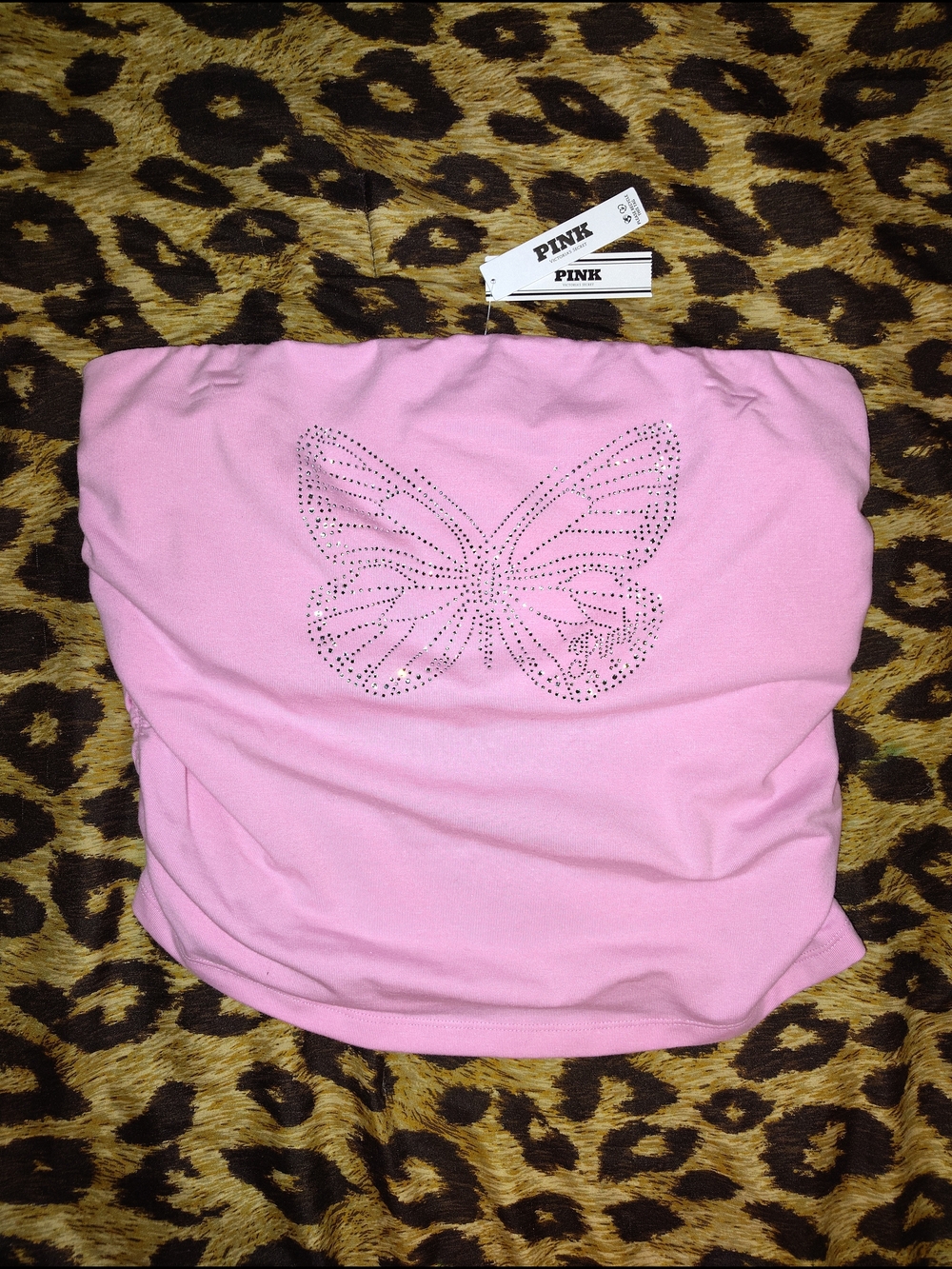 PINK Victoria's Secret Pink Rhinestone Butterfly Tube Top